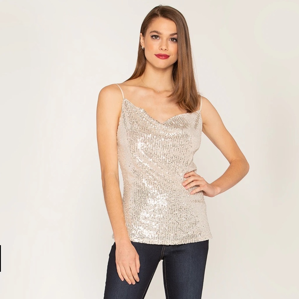 Miss Me Sequin Cowl Neck Blouse